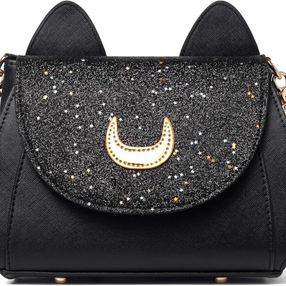 Women Kawaii Handbag Cosplay Gothic Crossbody Cat and Moon Purse Sequin Satchel